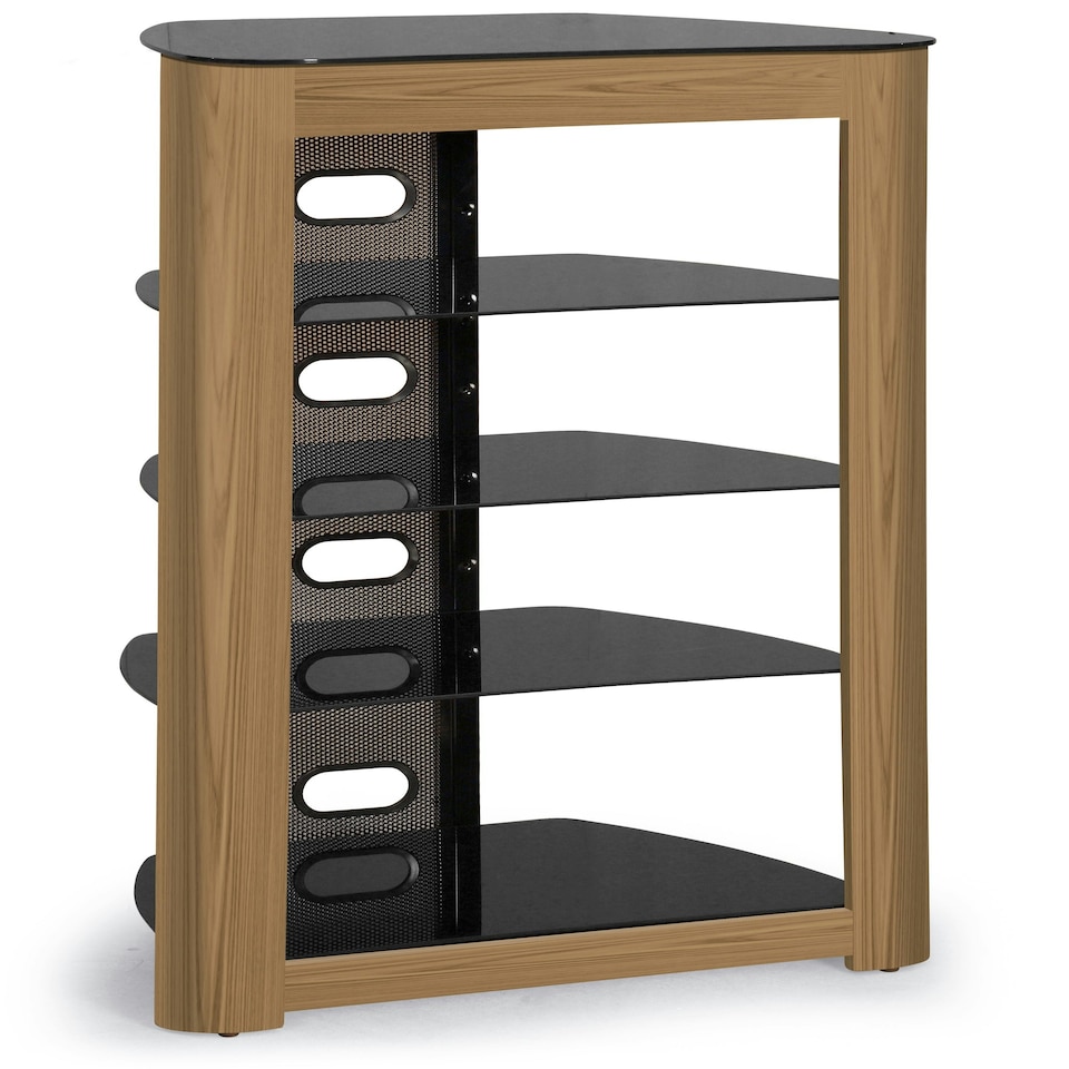 image 1 of Centurion Supports Zinnia Black with Oak Fascia 5-Shelf Flat Screen TV, Hi-Fi, AV Rack, Media Stand, Entertainment Unit Brown | Black