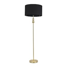 ValueLights Marissa Black Shade with Brushed Gold Stacked Ball Floor Lamp & Bulb | Black