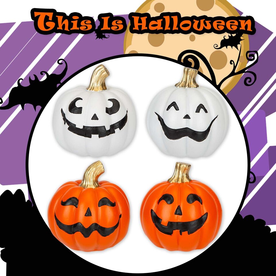 image 1 of vfm-estore Halloween Happy Face Pumpkins - 4 Pack 2 Orange 2 White