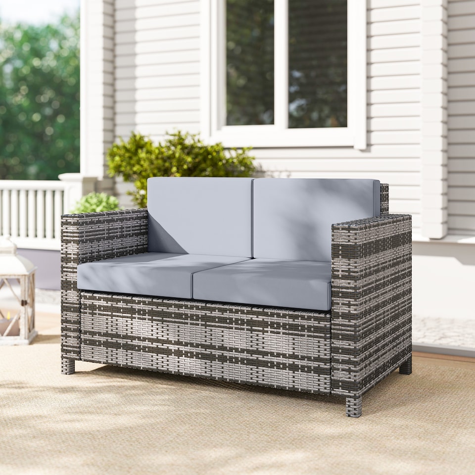 image 1 of Outsunny Rattan Wicker 2-seat Sofa Loveseat Padded Garden Furniture Grey