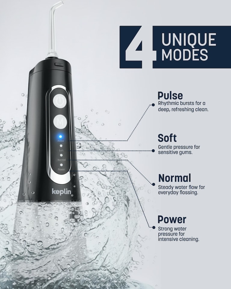 image 1 of Keplin Cordless Rechargeable Water Flosser 300ml Tank 4 Cleaning Modes