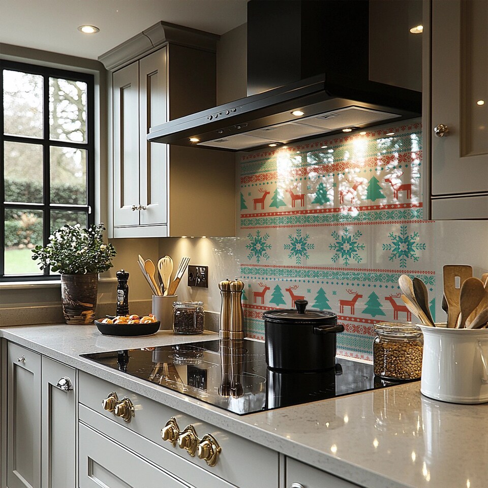 image 1 of Christmas Traditional Knitted Dining Splash Back | White
