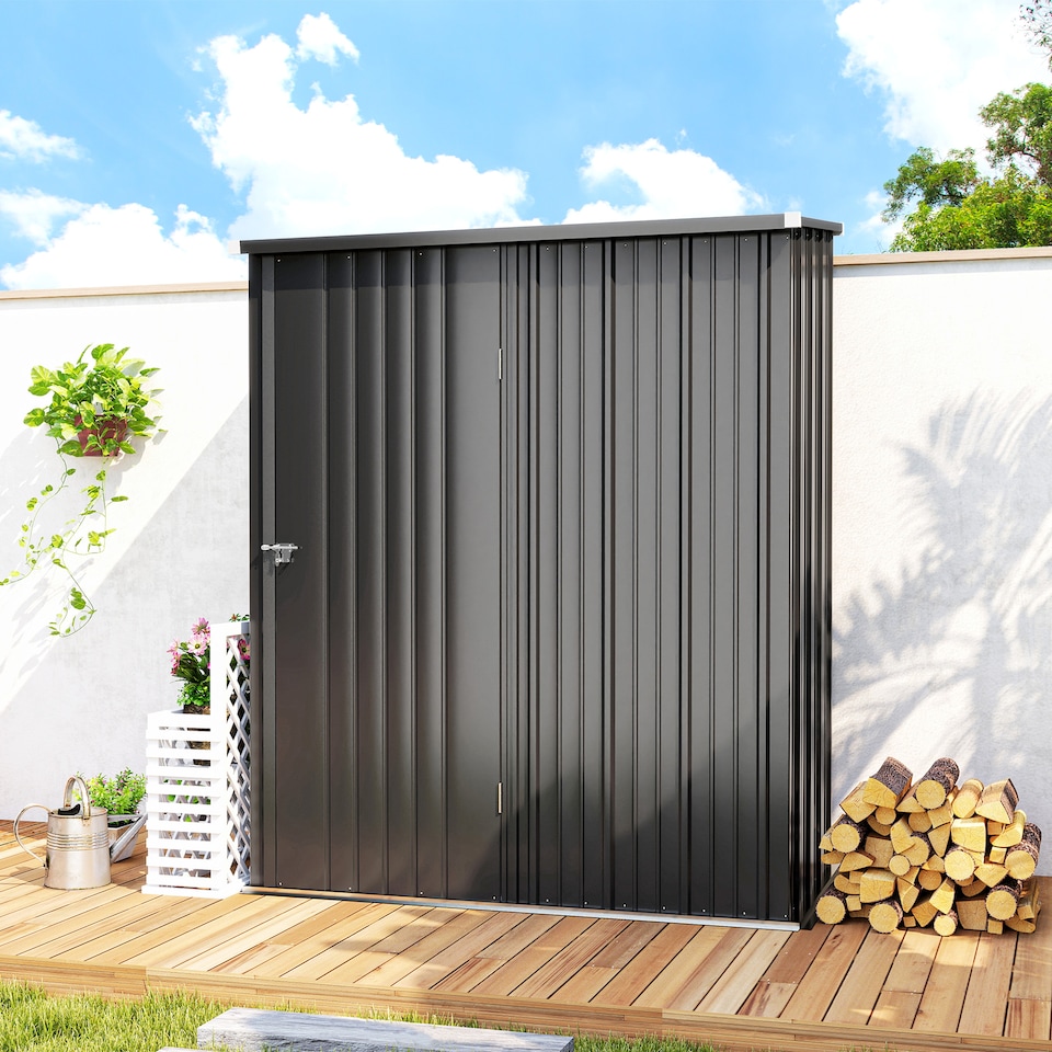 image 1 of Outsunny 5ft x 3ft Lean to Garden Shed, Metal Outdoor Storage Shed with Single Lockable Door, Tool Storage Shed for Garden, Patio, Black