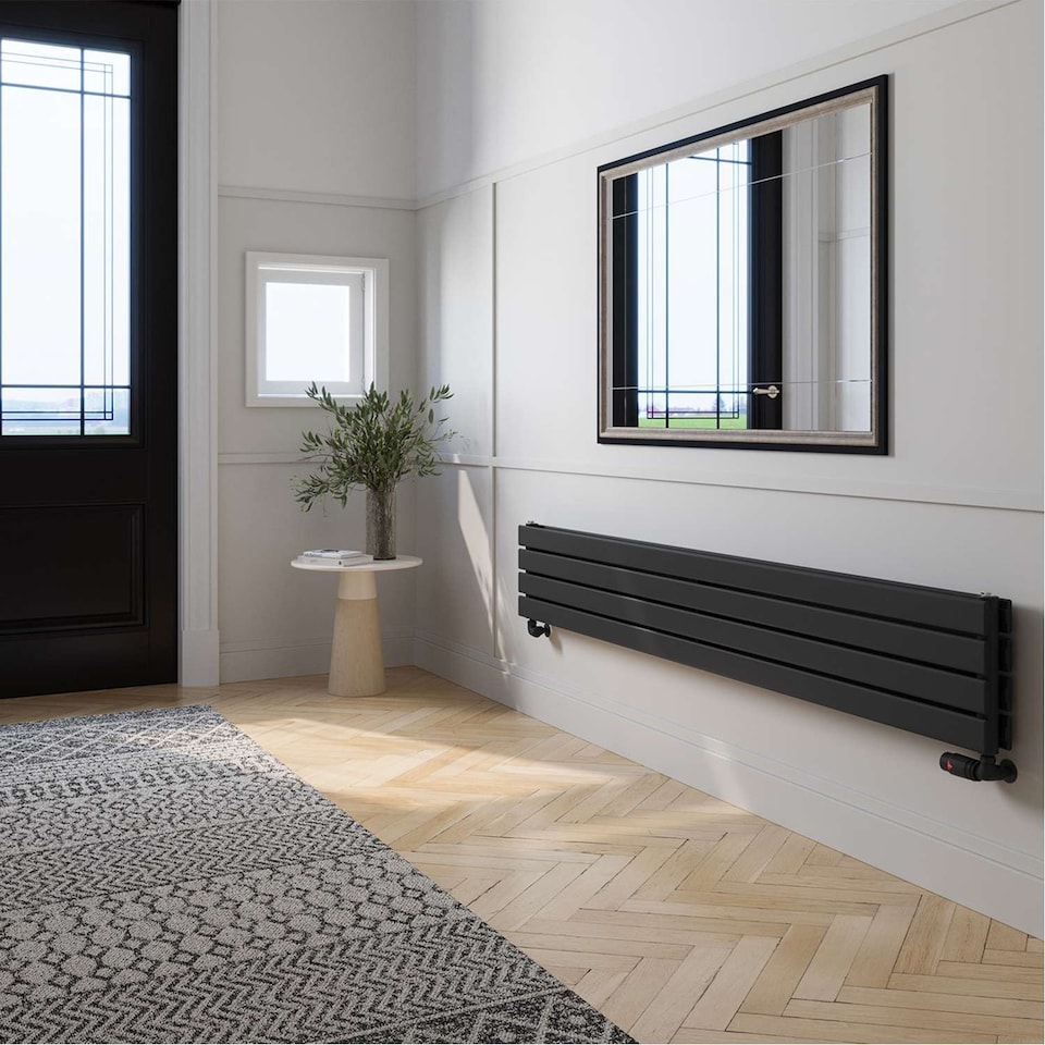 image 1 of Typhoon Axis Horizontal Double Panel Bathroom Radiator - Black (H) 272mm x (W) 1800mm