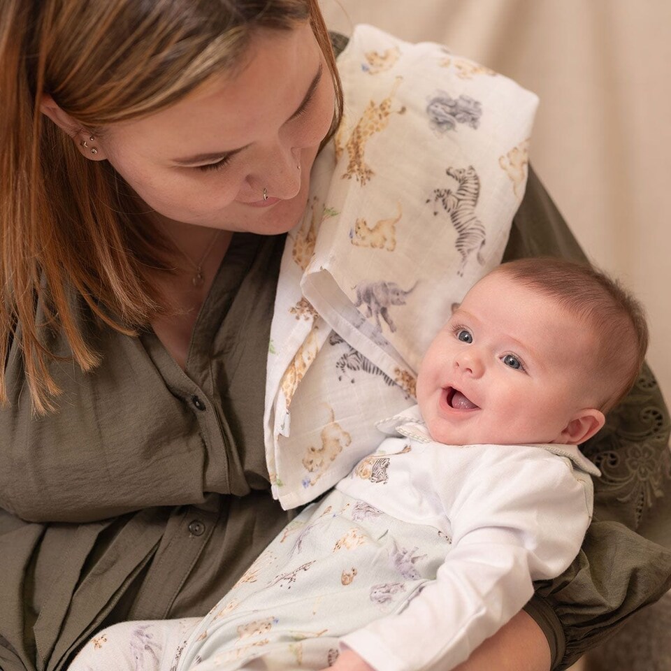 image 1 of Wrendale Designs Little Wren Set of 2 Safari Design Baby Muslin Squares