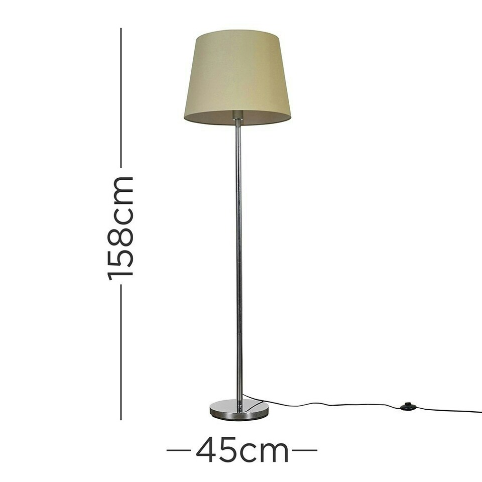 image 1 of ValueLights Modern Polished Chrome Metal Standard Floor Lamp With Beige Shade