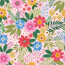 Perfect Petals Wallpaper in Brights on Pink | Multi | Pink | 50cm x 10m