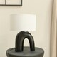 image 1 of ValueLights Lia White Fabric Drum Lamp Shade Black Arch Abstract Ceramic Table Lamp Black