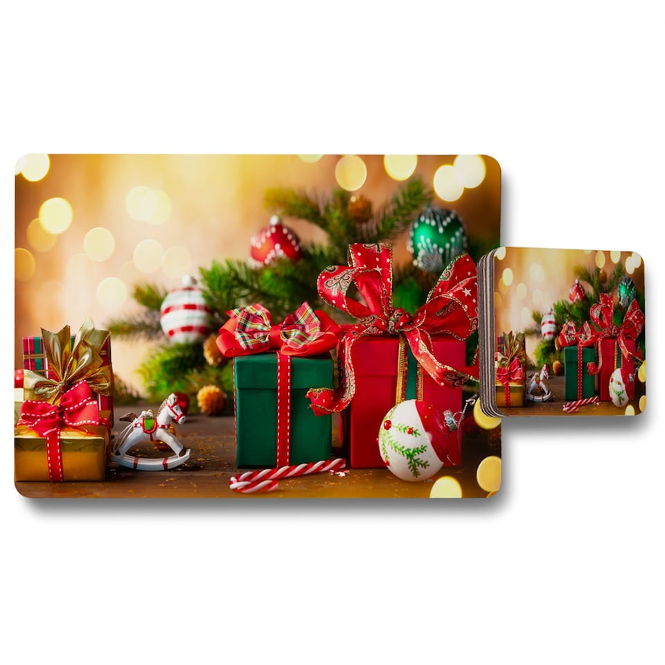 christmas holidays placemat coaster set | Multi