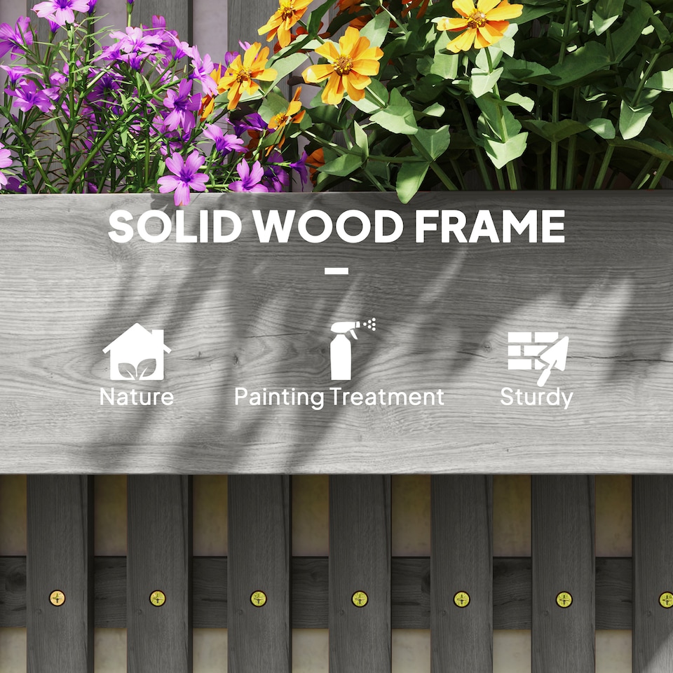 image 1 of Outsunny Wooden Garden Planters with Trellis Wall-mounted Raised Garden Bed | Grey | Grey