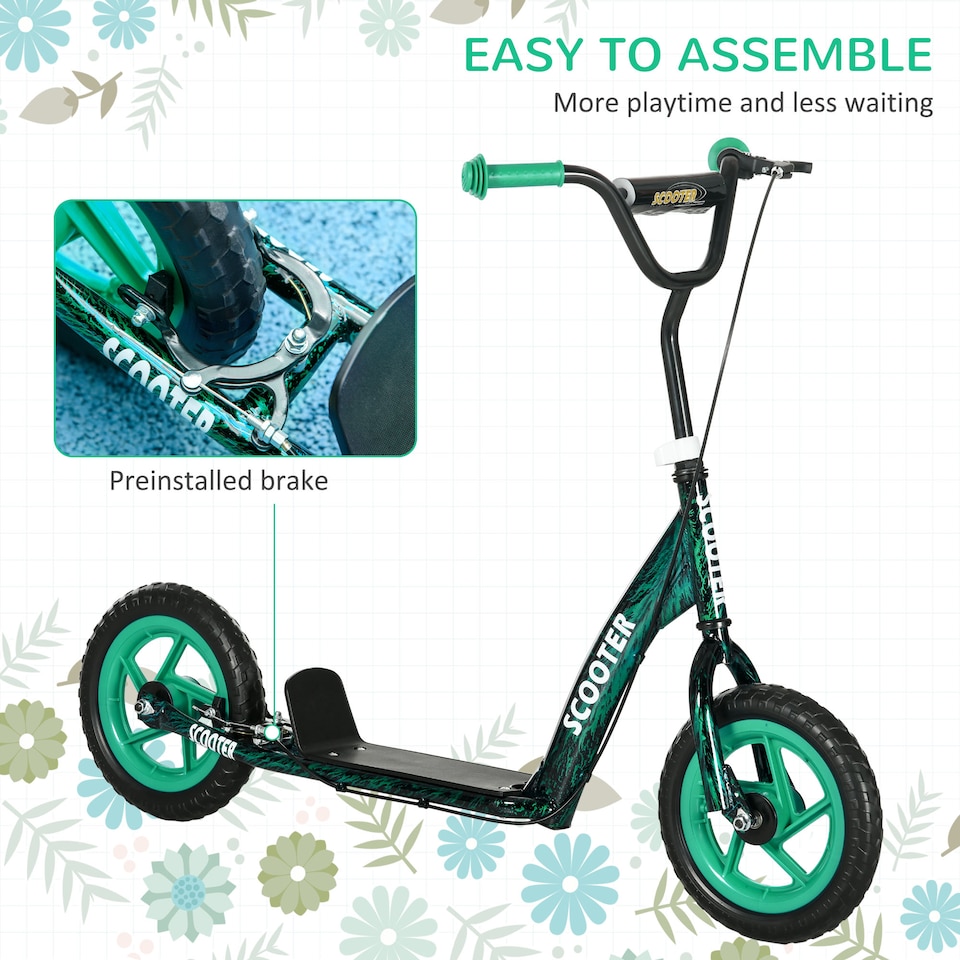 image 1 of AIYAPLAY Kids Scooter, Big Wheel Kick Scooter with Adjustable Height Handlebar, Non-slip Footplate, Rear Brake, Kickstand, for Kids 6-12 Years Old, Green | Green | Green
