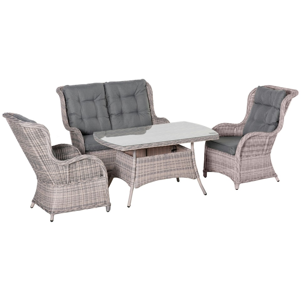 image 1 of Outsunny 4 PCs Outdoor Rattan Sofa Set Patio Garden Wicker Sofa Set