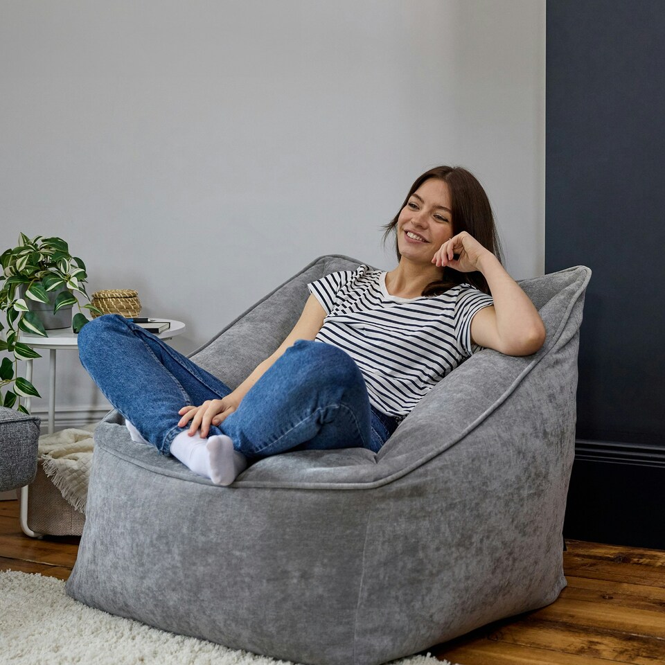 image 1 of icon Natalia Chenille Adults Bean Bag Armchair, Ready Filled Large Beanbag Grey Grey