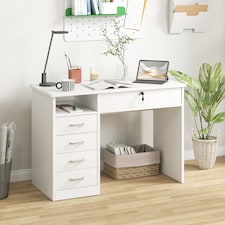 HOMCOM Computer Desk, Home Office Desk with Lockable Drawer, Storage Shelf for Study Bedroom, 110 x 50 x 76 cm, White