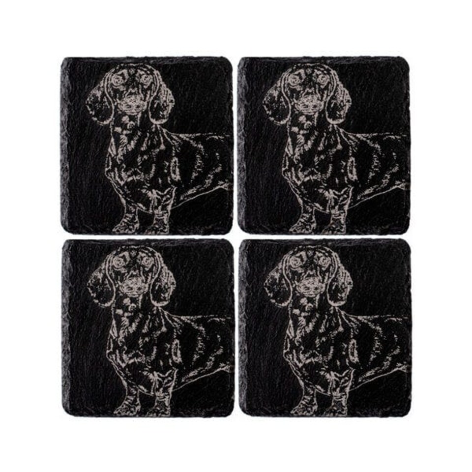 image 1 of The Just Slate Company Set of 4 Dachshund Slate Coasters