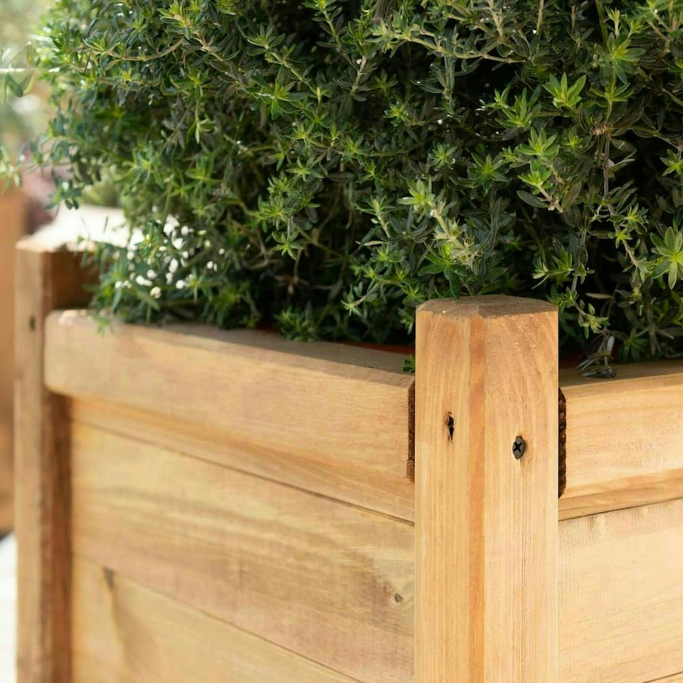 image 1 of Primrose Wooden Tapered Pine Cube Planter Garden Flower Pot 65cm