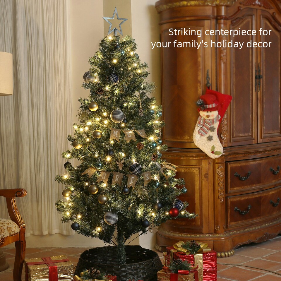 image 1 of HOMCOM 6ft Artificial Christmas Tree with LED Lights and Blue Decorations