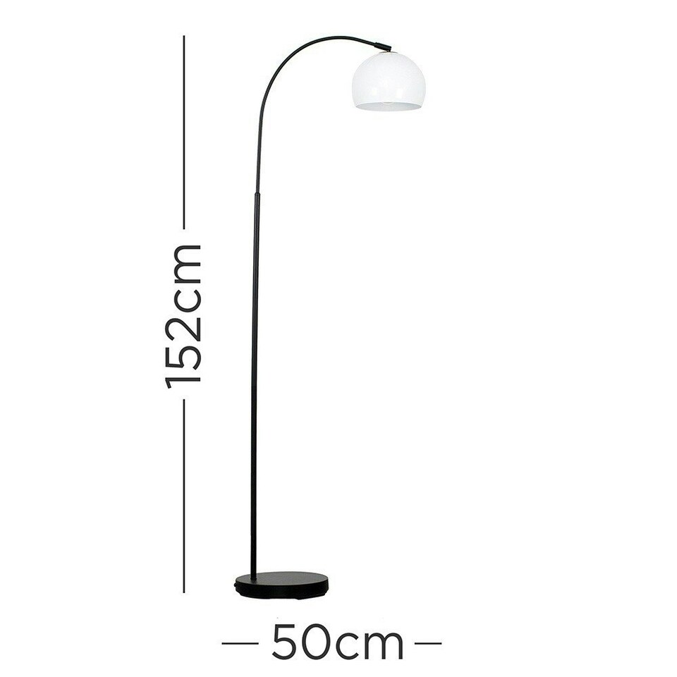 image 1 of ValueLights Curva Gloss Black Floor Lamp with White Dome Shade and LED Bulb