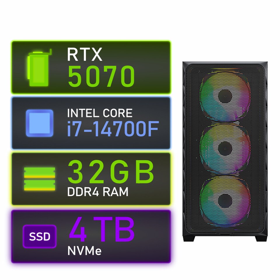 Genesis RTX 5070 Gaming PC (Most Storage) - 4TB SSD - Core i7