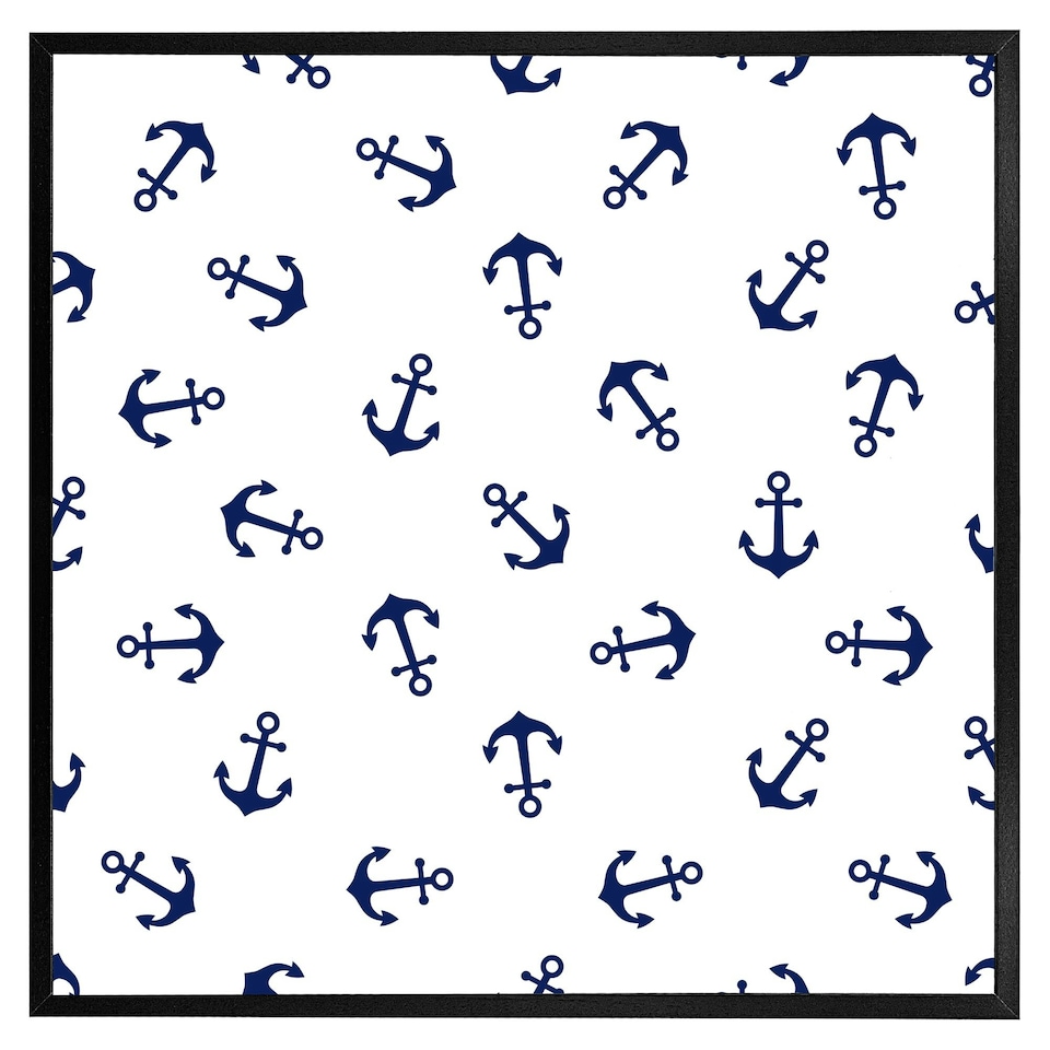 image 1 of Navy anchors on white (Picture Frame) Grey | XS