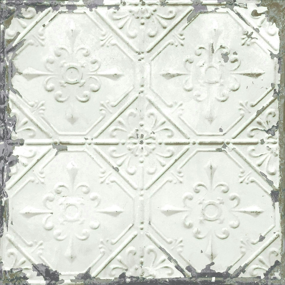 image 1 of NuWallpaper NUS2213 Vintage Tin Tile Peel & Stick Wallpaper, Silver Multi