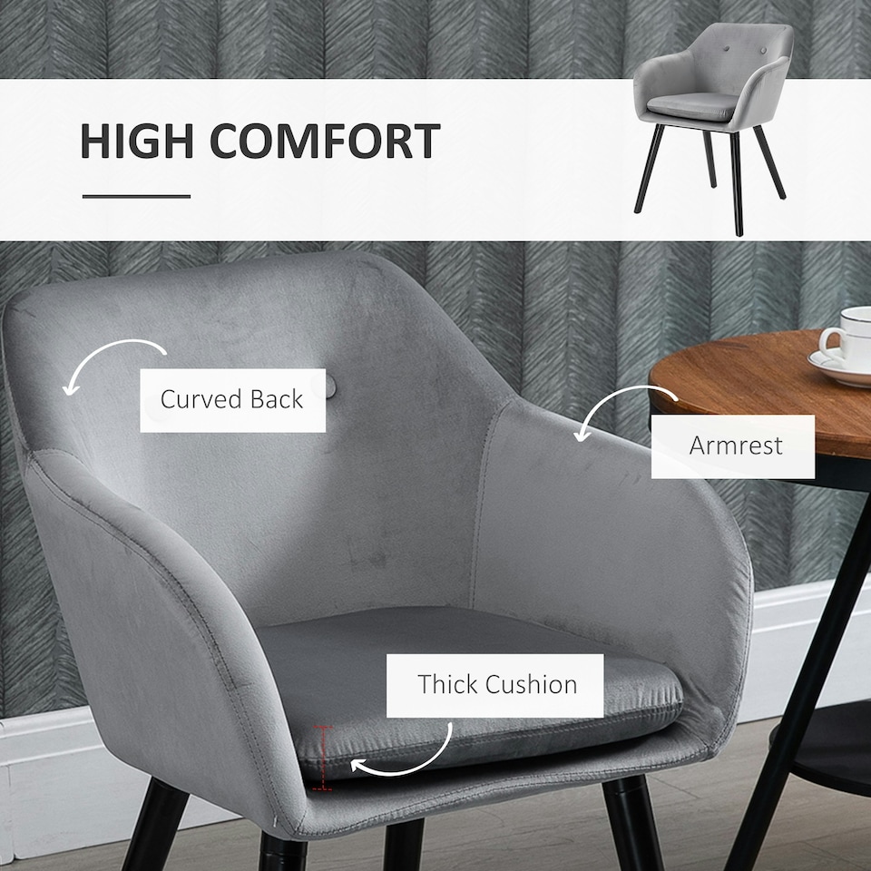 image 1 of HOMCOM Modern Upholstered Fabric Bucket Seat Dining Armchairs Set of 2 Grey
