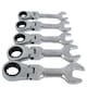 image 1 of 5pc Flexi Stubby Ratchet Spanner 10-19mm Metric Wrench Geared 72 Teeth CRV