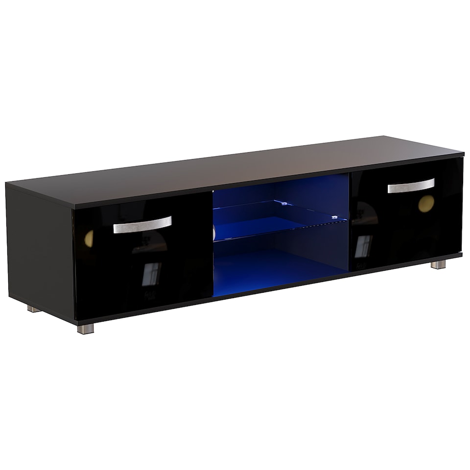 image 1 of Vida Designs Cosmo 2 Door LED TV Unit Entertainment Stand, 140cm, Black | Black | 1