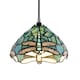 image 4 of Dragonfly Themed Emerald Stained Glass Tiffany Pendant Lighting Shade with Beads | Green | Emerald Green | 1