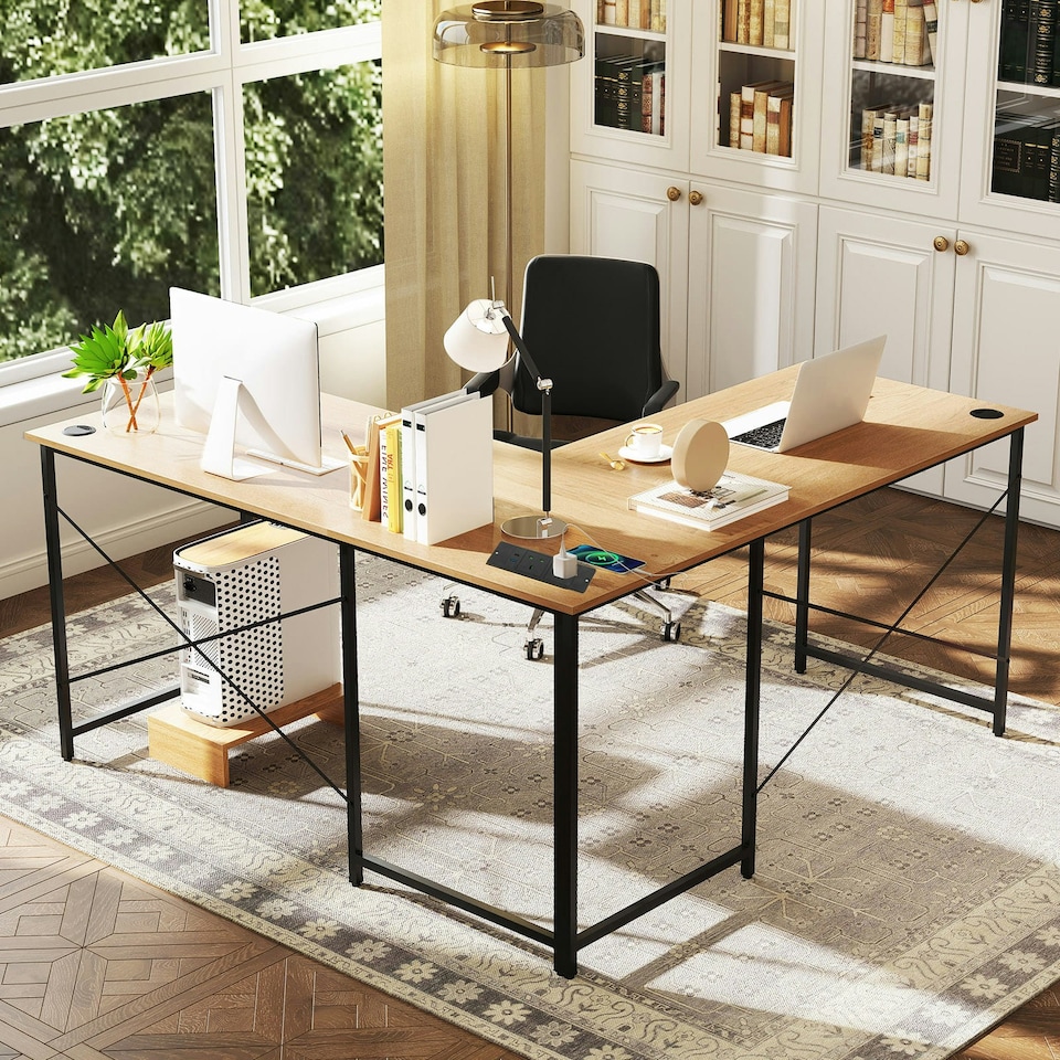 image 1 of COSTWAY Reversible L-Shaped Desk Corner Computer Desk N/A