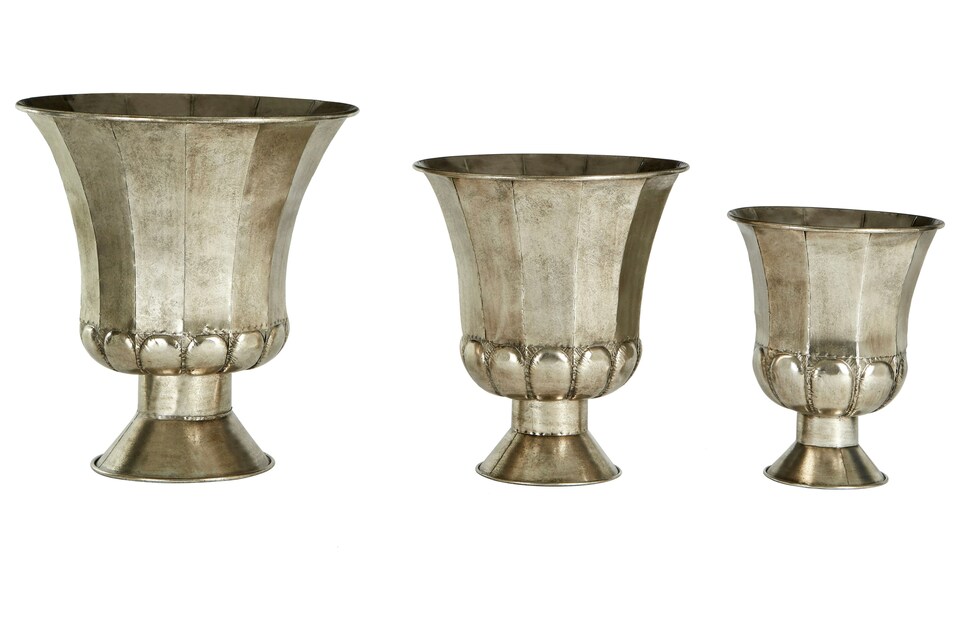 image 1 of Reza Oversized Antique Planters - Set of 3 | Silver