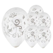Clear Latex Balloon With White Elegant Leaves 30cm / 12 in - Pack of 6