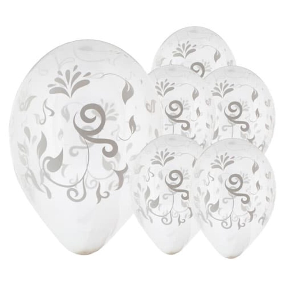 Clear Latex Balloon With White Elegant Leaves 30cm / 12 in - Pack of 6