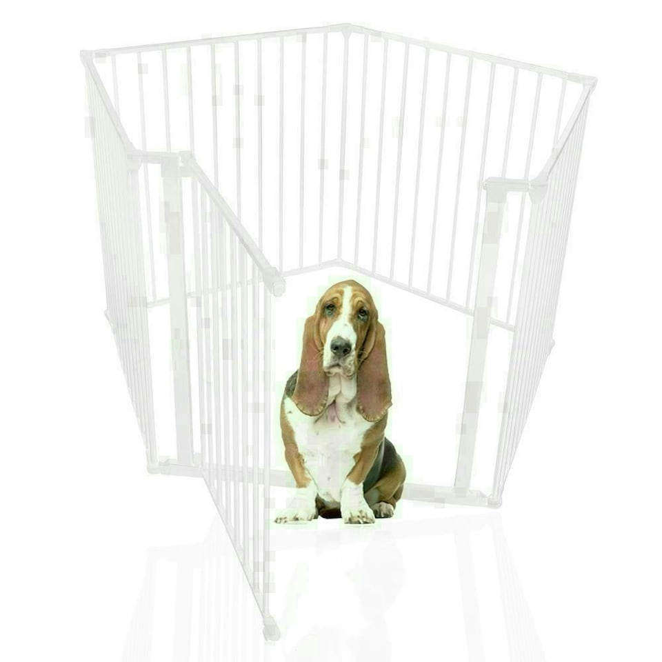 image 1 of Bettacare Pet Pen, Pentagon, White, 70cm High, 5 Panels, 1x72cm Door Panel and 4x72cm Side Panels, Dog Pen for Pets and Puppies White