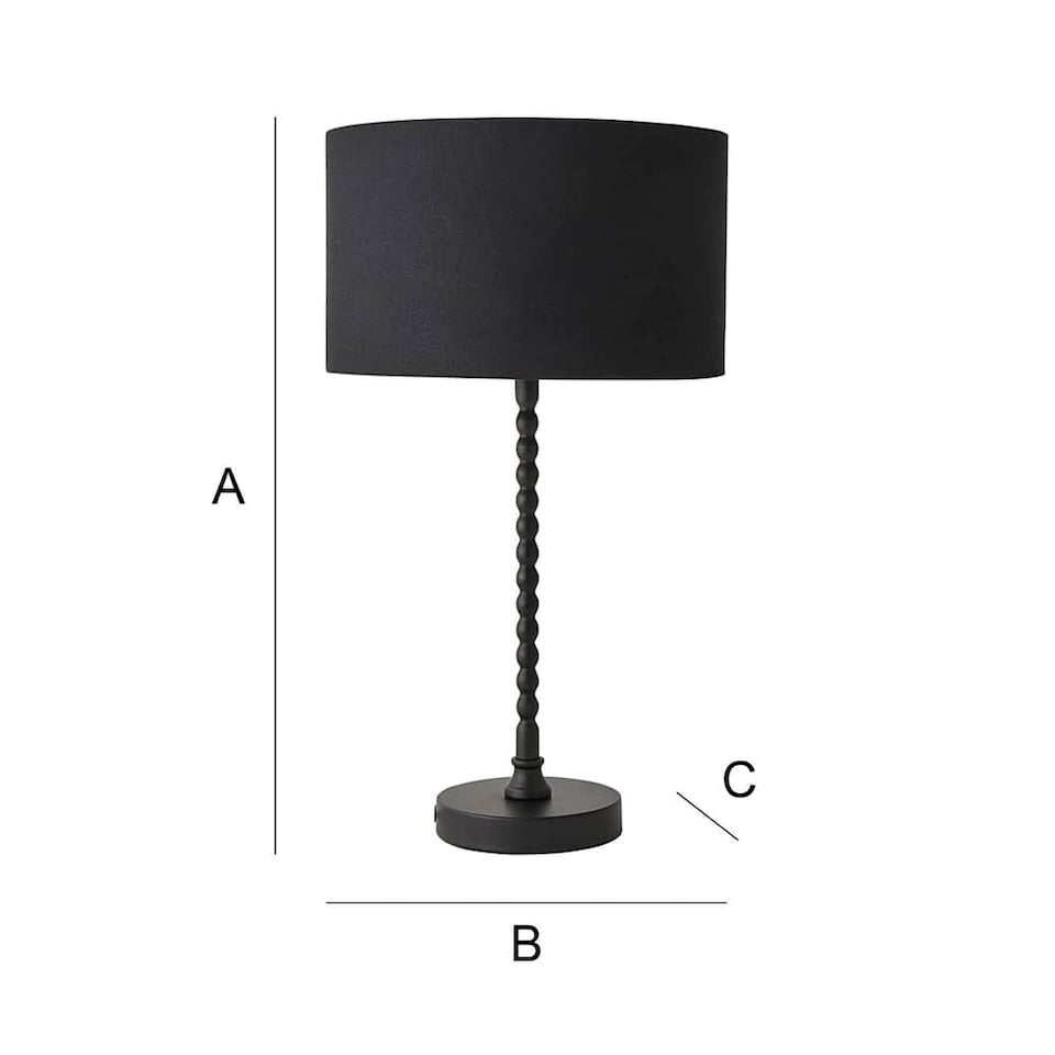 image 1 of ValueLights Maeve Black Fabric Drum Lamp Shade Matte Black Bobbin Bobble Table Lamp | Black