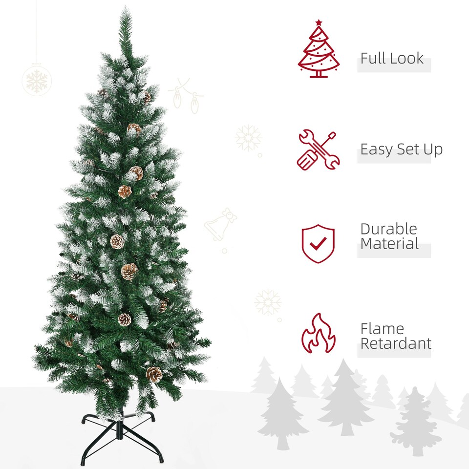 image 1 of HOMCOM 5' Snow Artificial Christmas Tree Holiday Home Décor with Pine Cones