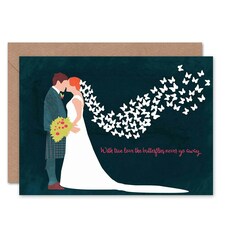 Scottish Groom Bride True Love Butterflies Scotland Wedding Card