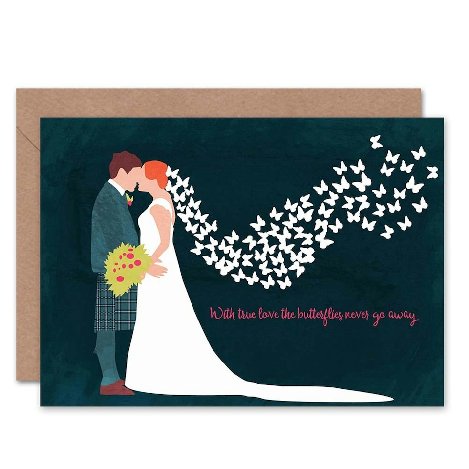 image 1 of Scottish Groom Bride True Love Butterflies Scotland Wedding Card