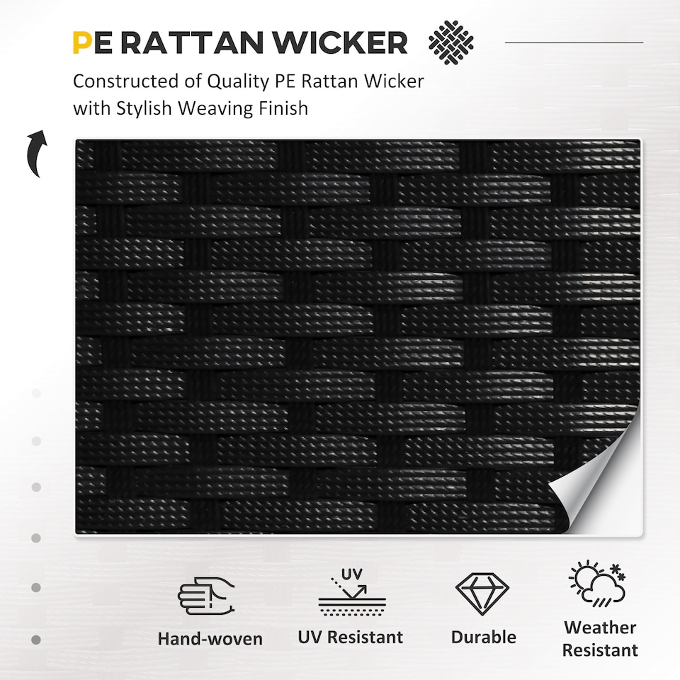 image 1 of Outsunny 4 Pieces Rattan Garden Furniture Set, 4 Seater Garden Sofa Set with Loveseat, Armchairs and Glass Top Table, Wicker Conservatory Furniture with Cushions for Patio, Balcony, Black