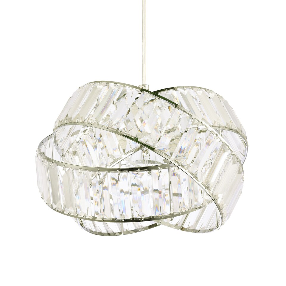 image 1 of Modern Three Ring Chrome Pendant Lighting Shade with Transparent Acrylic Prisms | Chrome