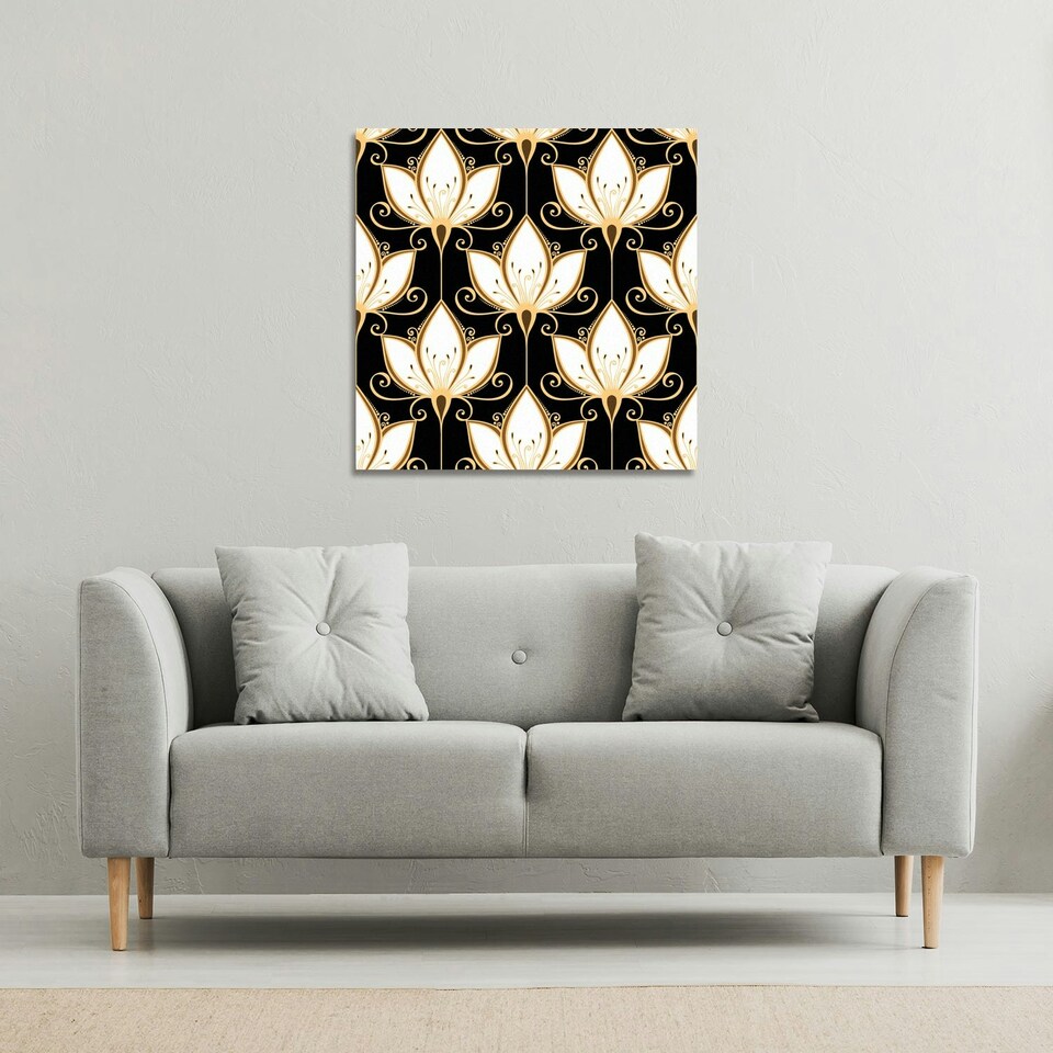 image 1 of Black& Gold Floral Pattern (Canvas Print) 77 x 77 x 4cm