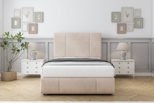 Sloomy Lisbon Sand Naples Divan Bed With Mattress 2 Drawers Left Side With 26" Strutted Headboard & 12" Matching Footboard 3' Single | Cream | Sand | Single | 1