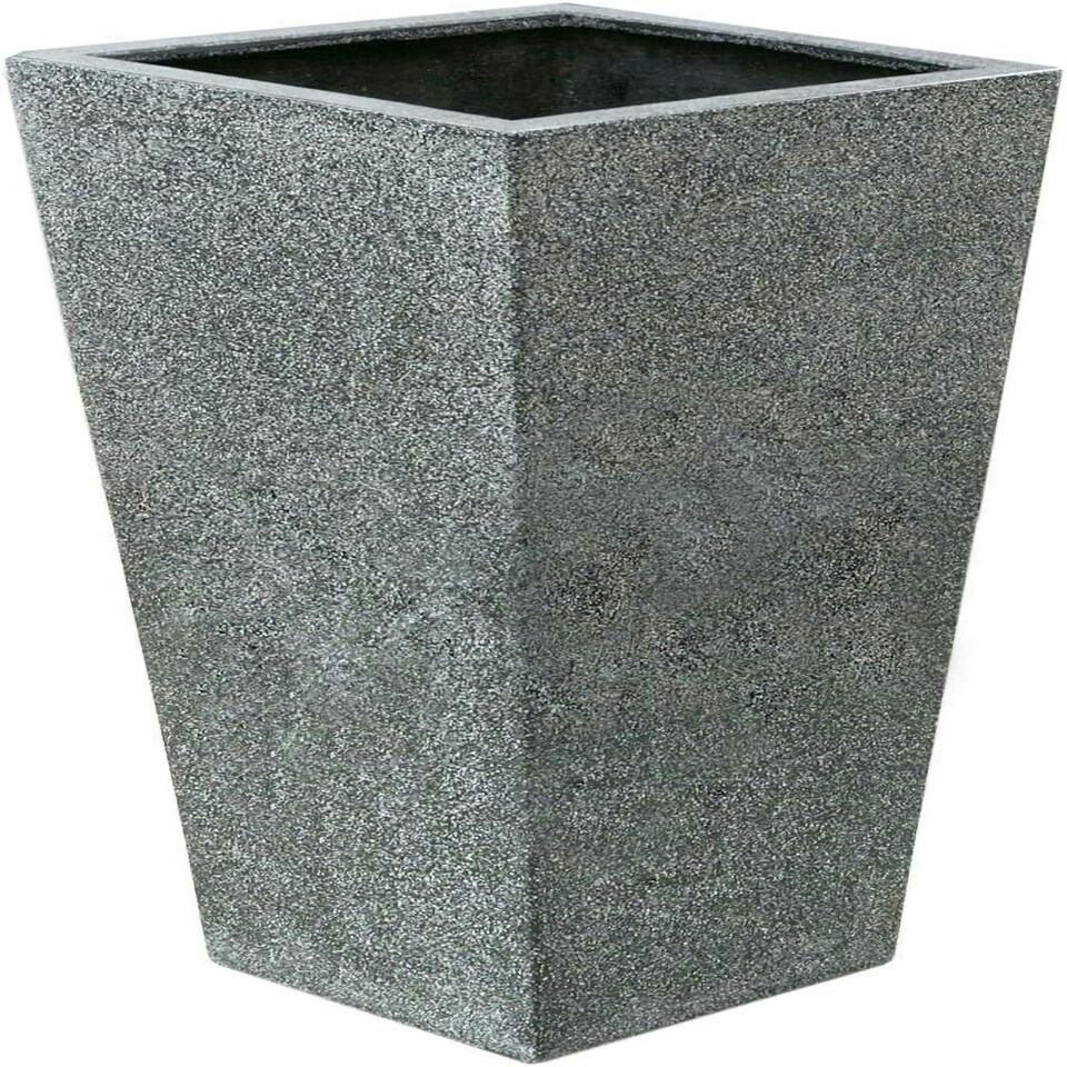 image 1 of Primrose Poly Terrazzo Stone Black Tall Flared Outdoor Square Planter 91cm