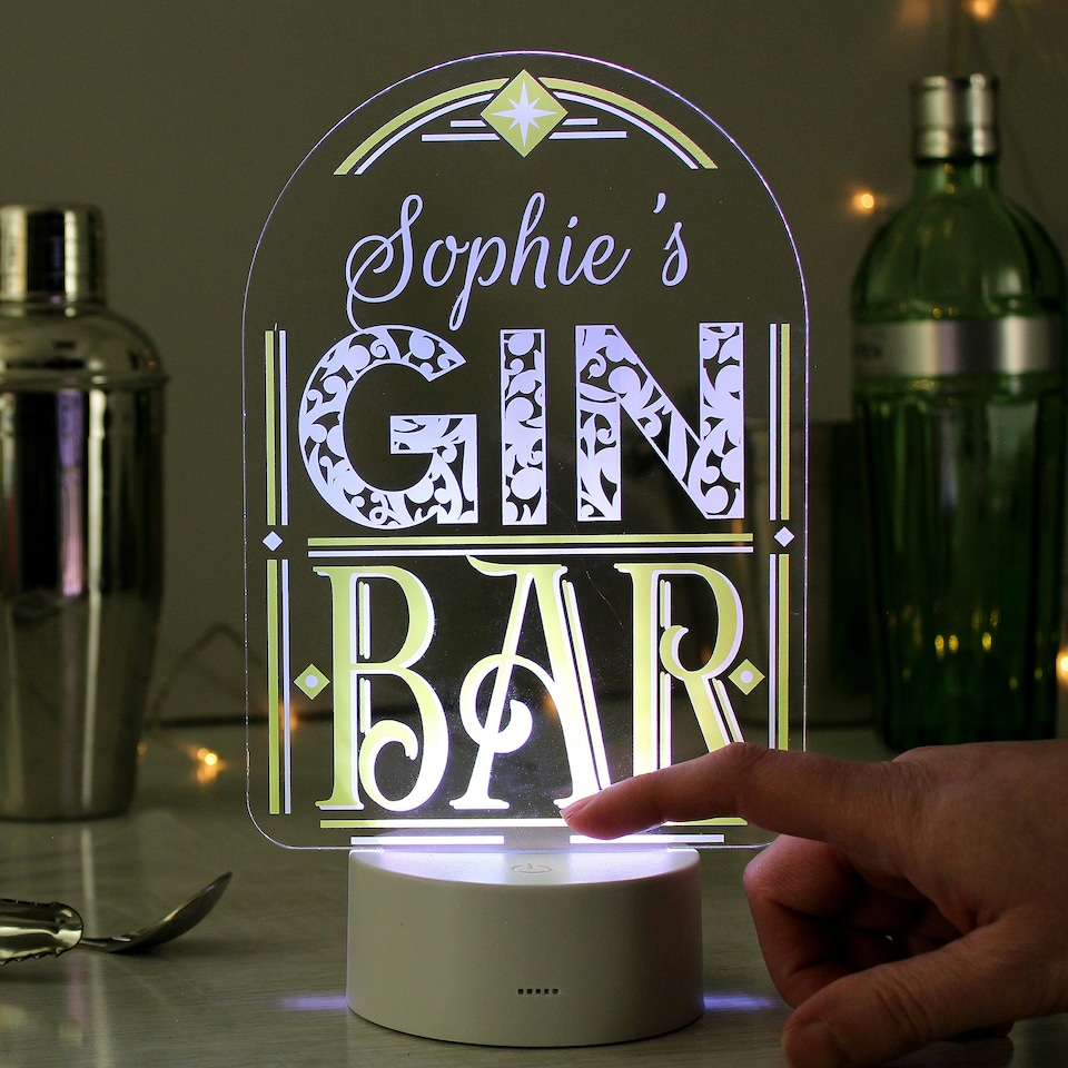 image 1 of Personalised LED Colour Changing Gin Bar Sign
