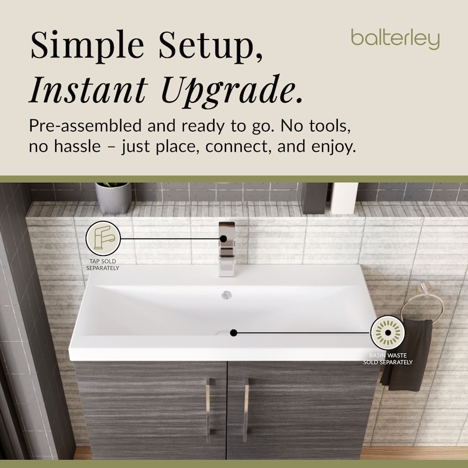 image 1 of Balterley Contemporary Bathroom Floor Standing 2 Soft-Close Door Vanity Unit & Mid-Edge Ceramic Basin | Grey | Anthracite Woodgrain
