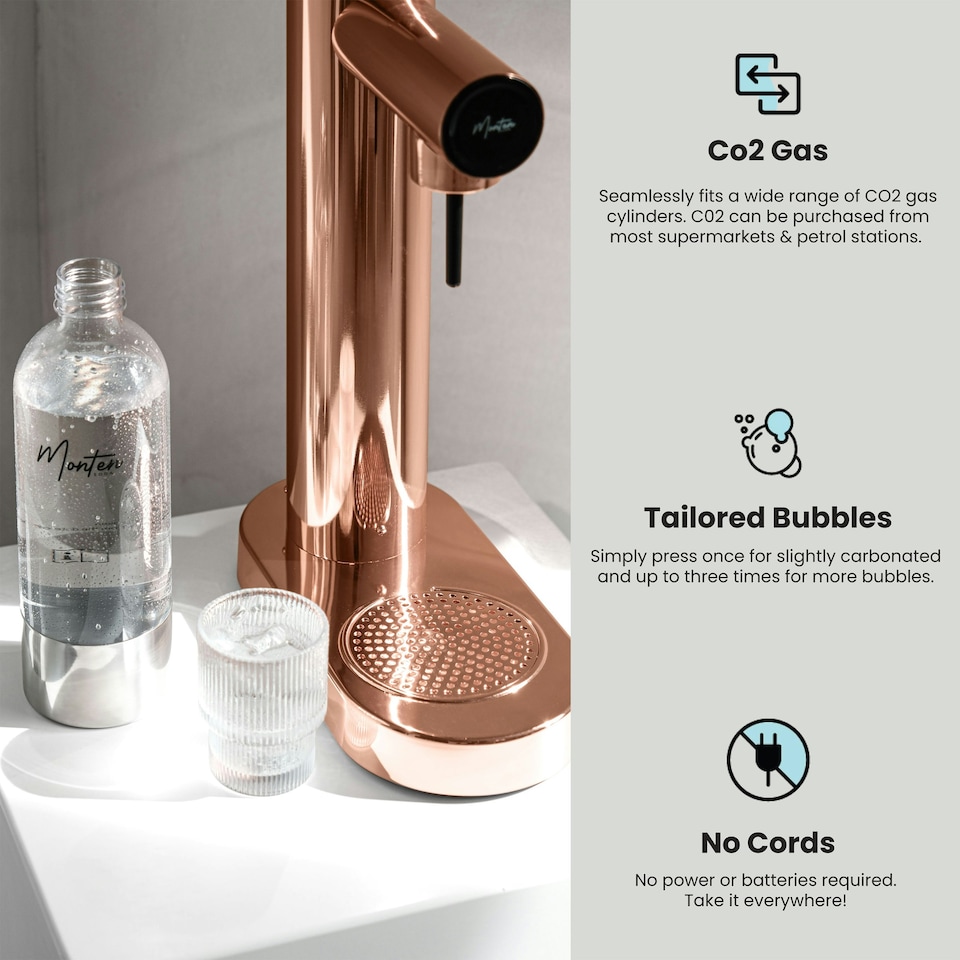 image 1 of Monten Soda Stainless Steel Soda Maker with 900ml Bottle - Copper
