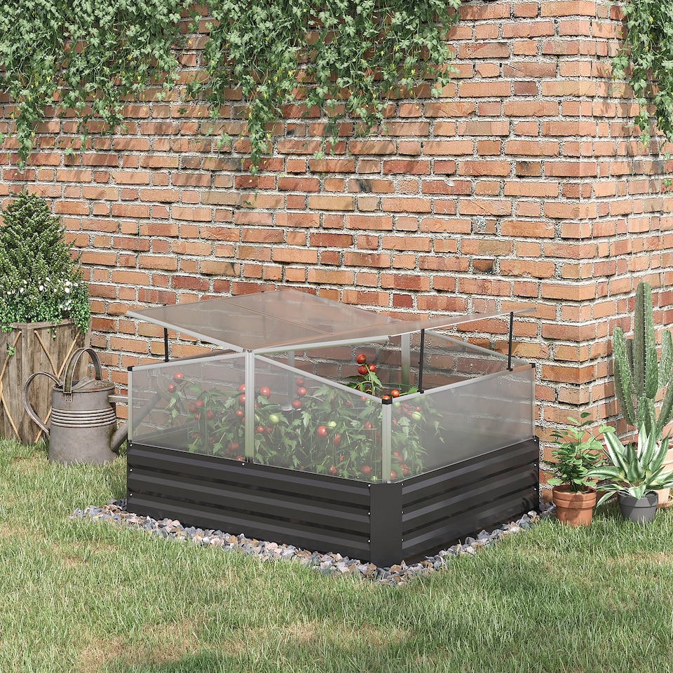 image 1 of Outsuuny Galvanised Raised Garden Bed with Greenhouse and Cover