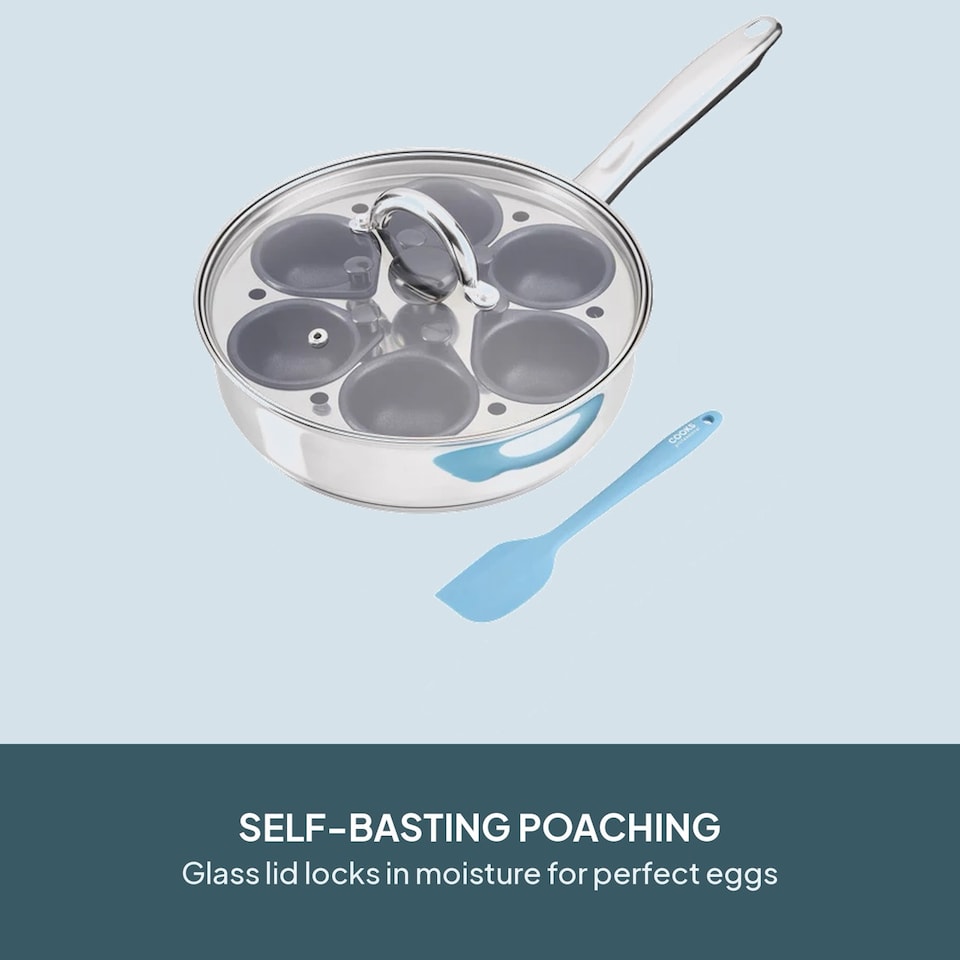 image 1 of Cooks Professional Stainless Steel Egg Poacher Pan with Lid & Spatula - 2, 4 or 6 Cup