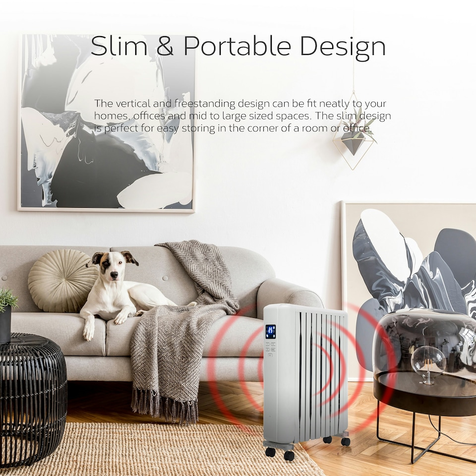 image 1 of MONHOUSE 2500W Digital Oil Filled Radiator - Portable Electric Heater with LED Display & Adjustable Thermostat, Remote Control, Overheat Safety Cut Off - White