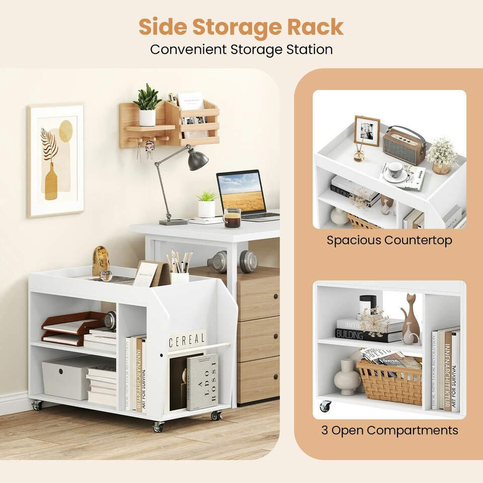 image 1 of COSTWAY Side End Table 3-Tier Bookshelf Rolling Nightstand White
